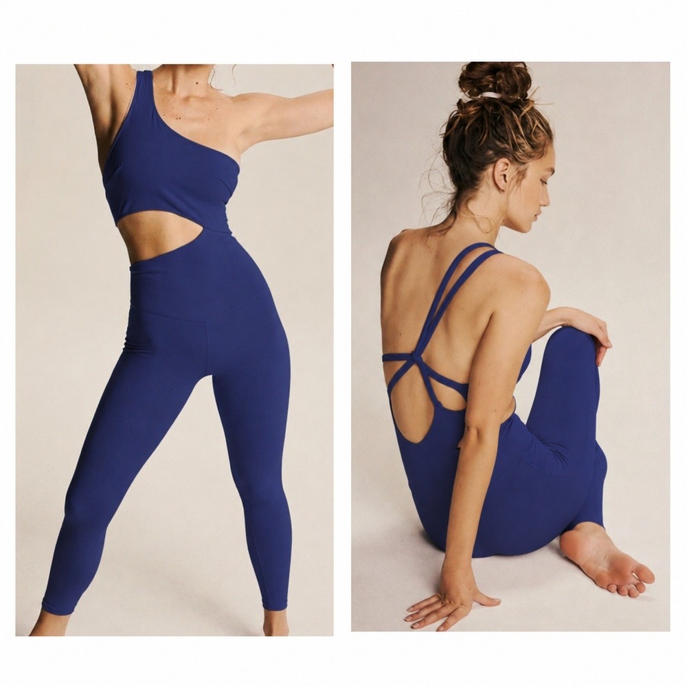 FREE PEOPLE MOVEMENT Transcend Limits One Shoulder Cutout Yoga Jumpsuit Blue M